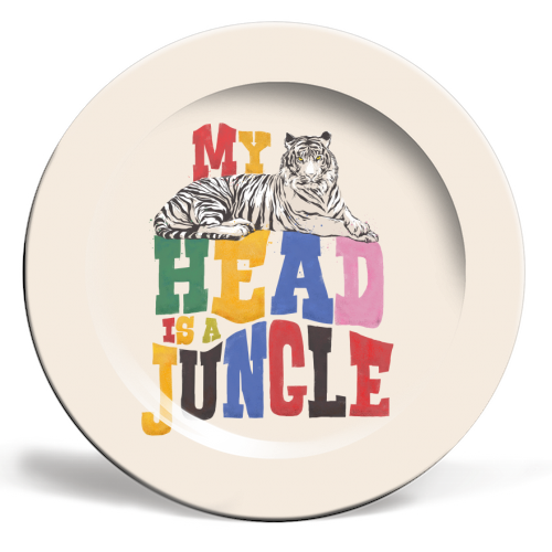 My Head Is A Jungle - Colorful Typography - ceramic dinner plate by Ania Wieclaw