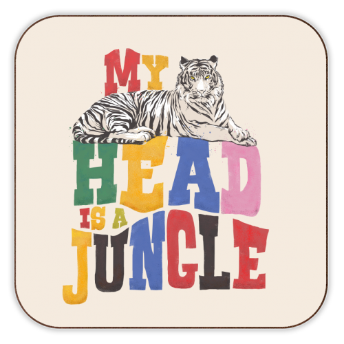 My Head Is A Jungle - Colorful Typography - personalised beer coaster by Ania Wieclaw