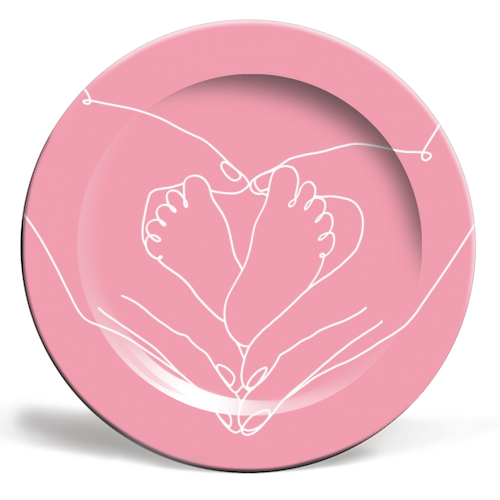 New babygirl heart shape simple line print - ceramic dinner plate by The Girl Next Draw