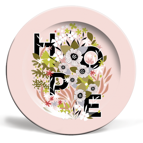 HOPE with Earthy Floral Egg - ceramic dinner plate by Dominique Vari