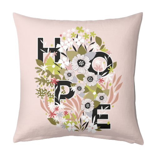 HOPE with Earthy Floral Egg - designed cushion by Dominique Vari