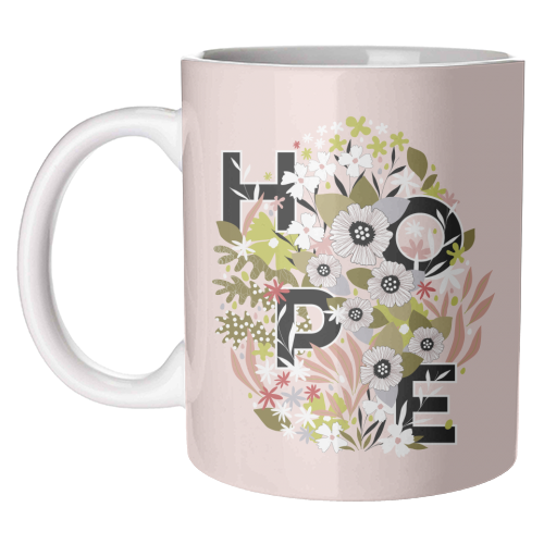 HOPE with Earthy Floral Egg - unique mug by Dominique Vari