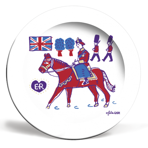 Queen Elizabeth II on Horseback - ceramic dinner plate by Julia Gash