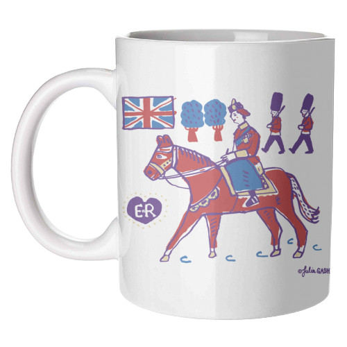 Queen Elizabeth II on Horseback - unique mug by Julia Gash