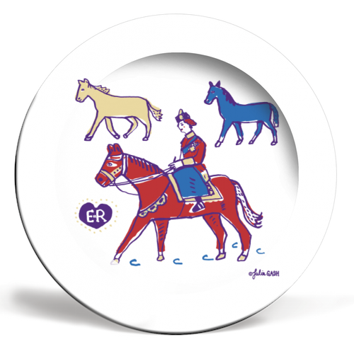 Queen Elizabeth Riding Horse - ceramic dinner plate by Julia Gash