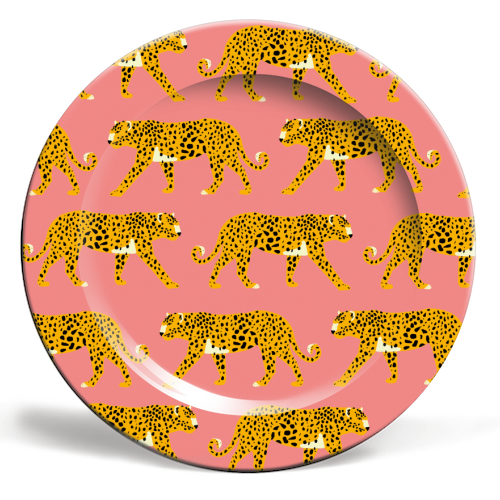 Pink Leopard Love - ceramic dinner plate by Laura Lonsdale