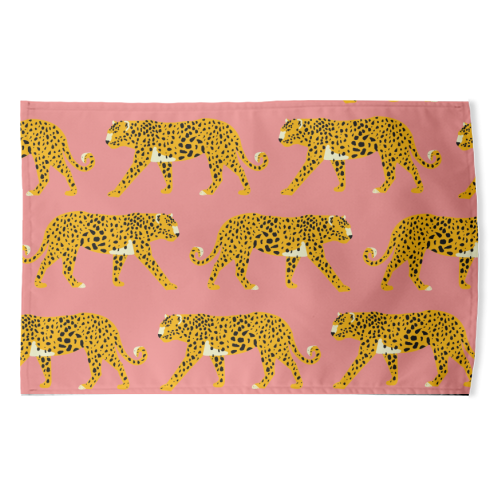 Pink Leopard Love - funny tea towel by Laura Lonsdale