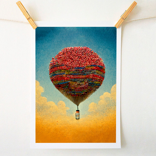 Pill Bottle Balloon - A1 - A4 art print by Morgan Spear