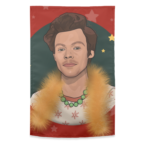Harry styles Christmas star and tinsel print - funny tea towel by The Girl Next Draw