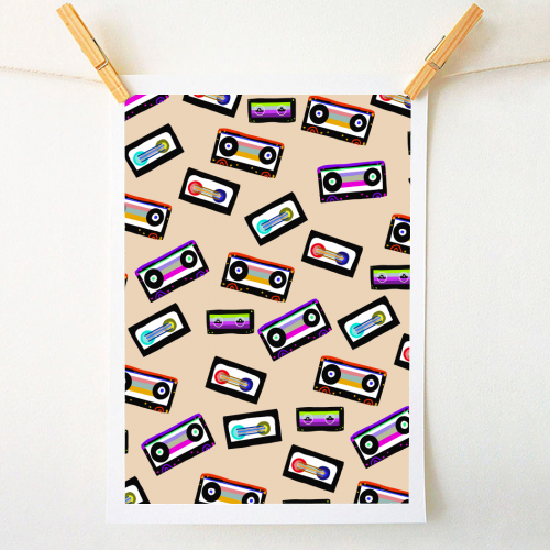 Retro Rainbow Cassette Tapes #1 #wall #art - A1 - A4 art print by Anita Bella Jantz