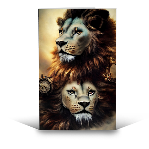 Steampunk lions - funny greeting card by haris kavalla