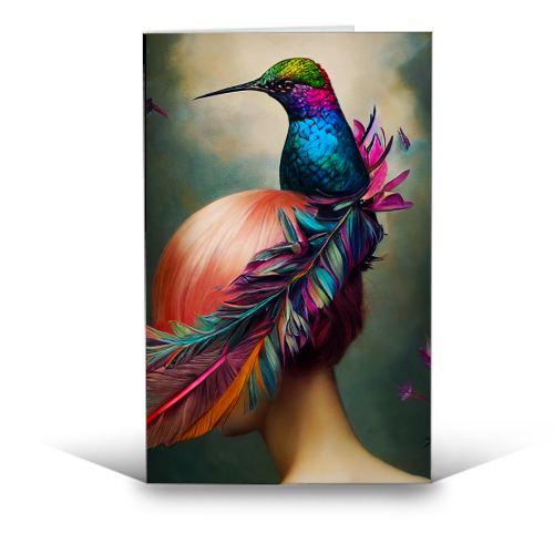 Hummingbird in her head - funny greeting card by haris kavalla