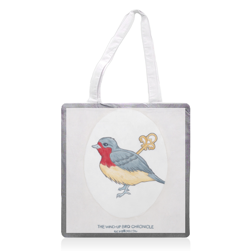 Haruki Murakami's The Wind-Up BIrd Chronicle // Illustration of a Bird with a Wind-up Key in Pencil  - printed tote bag by A Rose Cast - Karen Murray