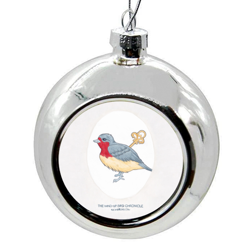 Haruki Murakami's The Wind-Up BIrd Chronicle // Illustration of a Bird with a Wind-up Key in Pencil  - colourful christmas bauble by A Rose Cast - Karen Murray