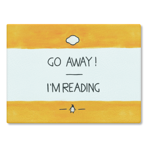 Go Away, I'm Reading - Watercolour Illustration - glass chopping board by A Rose Cast - Karen Murray