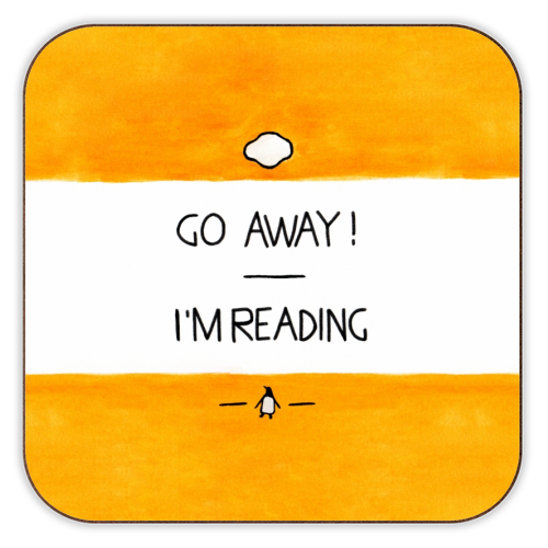 Go Away, I'm Reading - Watercolour Illustration - personalised beer coaster by A Rose Cast - Karen Murray