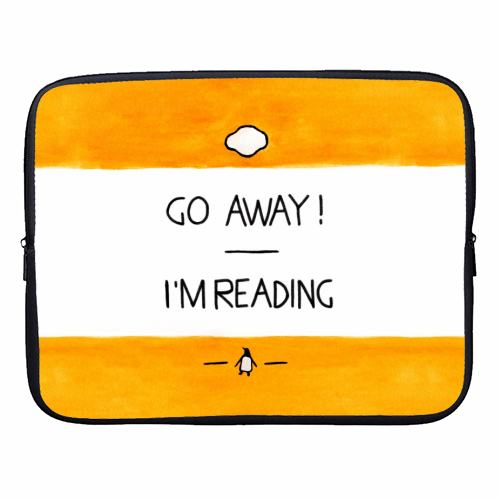 Go Away, I'm Reading - Watercolour Illustration - designer laptop sleeve by A Rose Cast - Karen Murray