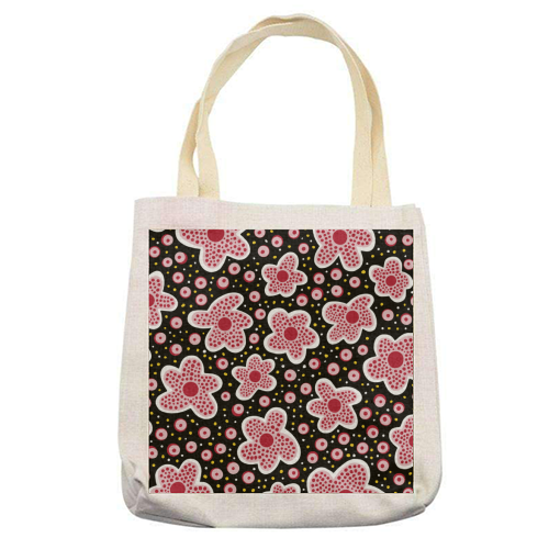 Pink Star Flowers in Space - printed tote bag by Si Gross