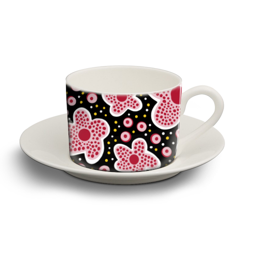 Pink Star Flowers in Space - personalised cup and saucer by Si Gross