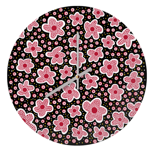 Pink Star Flowers in Space - quirky wall clock by Si Gross