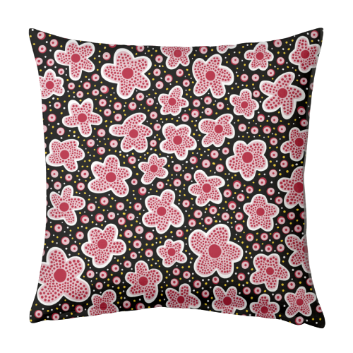 Pink Star Flowers in Space - designed cushion by Si Gross