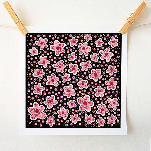 Pink Star Flowers in Space - A1 - A4 art print by Si Gross