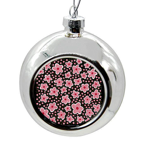 Pink Star Flowers in Space - colourful christmas bauble by Si Gross