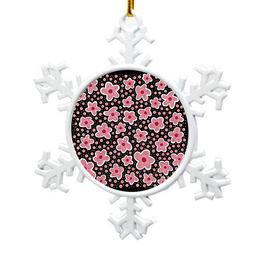 Pink Star Flowers in Space - snowflake decoration by Si Gross
