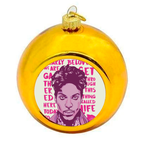Prince - Purple Reign - colourful christmas bauble by Rick Letford