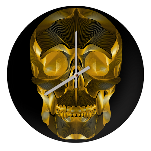 Golden Skull - quirky wall clock by Suzanne Waters