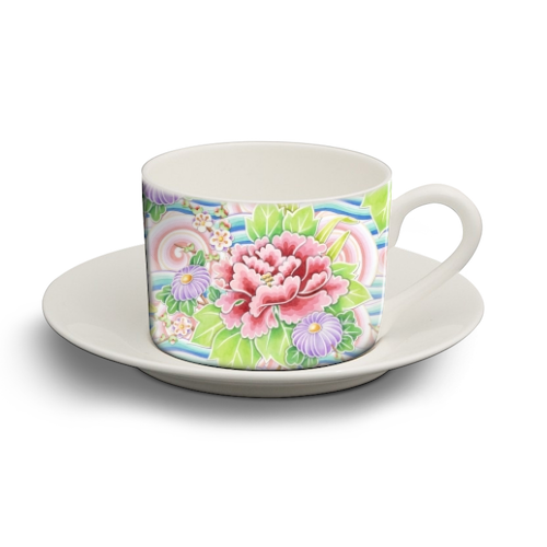 Kimono Bouquet - personalised cup and saucer by Patricia Shea