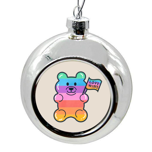 Love Wins, Rainbow Jelly Bear - colourful christmas bauble by Ania Wieclaw