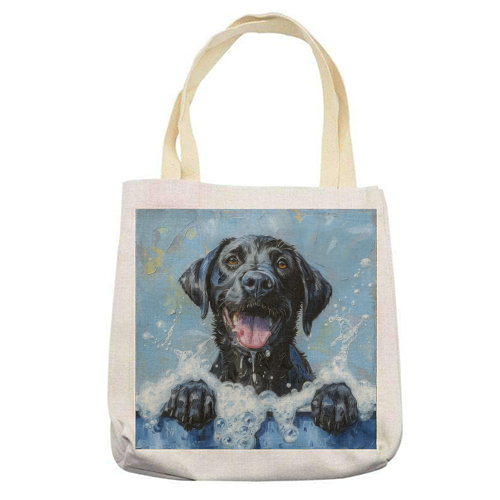 Black dog chilling - printed canvas tote bag by DejaReve