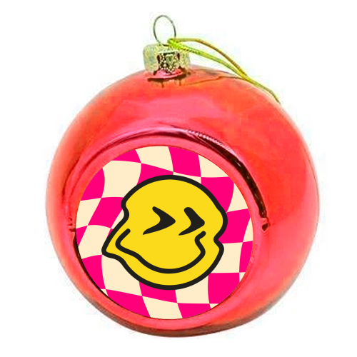 Pink Y2K Gen Z Smiley Bold Graphic Design Giftware - colourful christmas bauble by AbiGoLucky