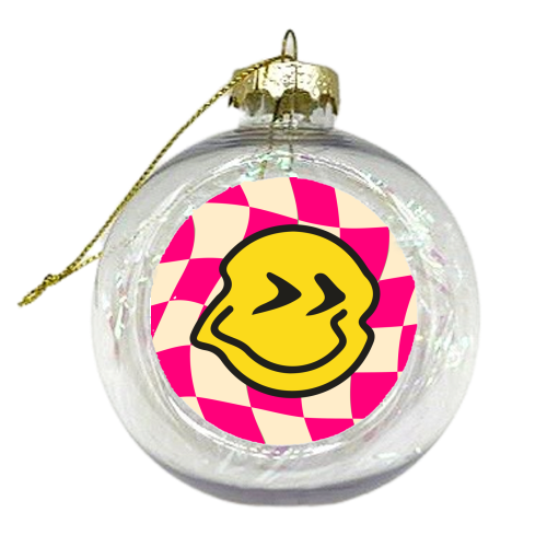 Pink Y2K Gen Z Smiley Bold Graphic Design Giftware - xmas bauble by AbiGoLucky