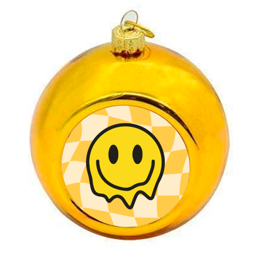 Yellow Gen Z Smiley Bold Y2K Graphic Design Giftware - colourful christmas bauble by AbiGoLucky