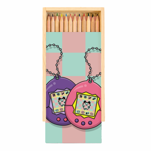 90s Tamagotchi - 90s Toys - Coloured Pencils with Box by Amy Farmer