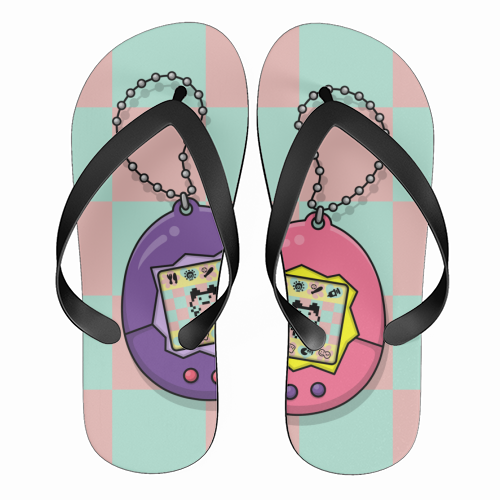 90s Tamagotchi - 90s Toys - funny flip flops by Amy Farmer