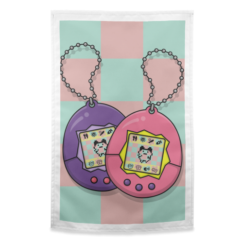 90s Tamagotchi - 90s Toys - funny tea towel by Amy Farmer