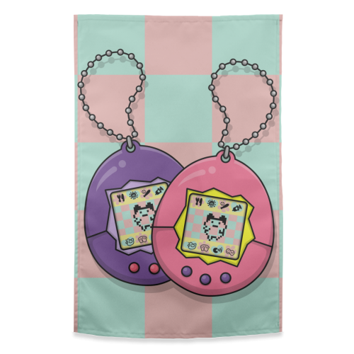 90s Tamagotchi - 90s Toys - funny tea towel by Amy Farmer