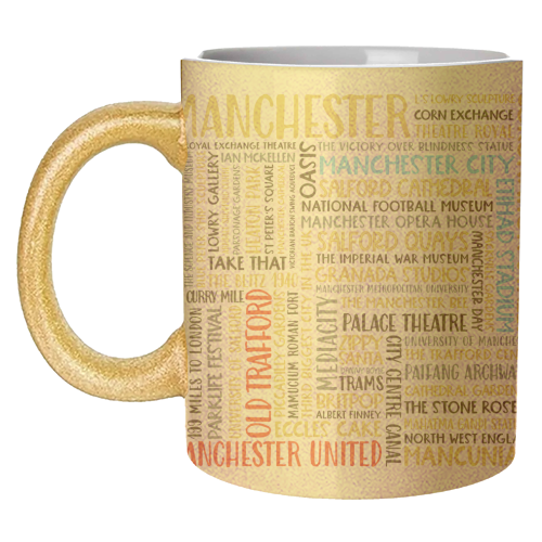 Manchester Square Design Using The Colours Of The Two Football Teams - unique mug by All About Words Designs