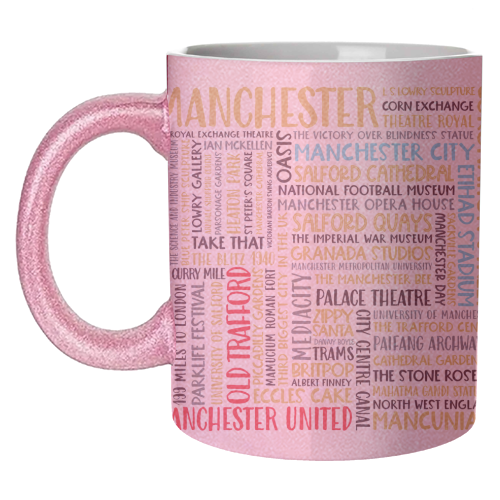 Manchester Square Design Using The Colours Of The Two Football Teams - unique mug by All About Words Designs
