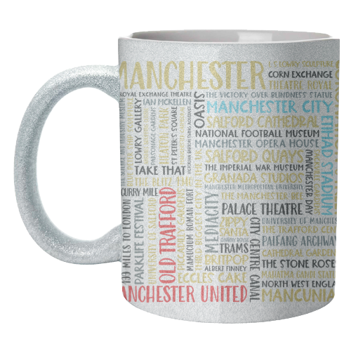 Manchester Square Design Using The Colours Of The Two Football Teams - unique mug by All About Words Designs