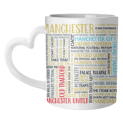 Manchester Square Design Using The Colours Of The Two Football Teams - unique mug by All About Words Designs