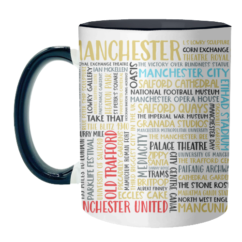 Manchester Square Design Using The Colours Of The Two Football Teams - unique mug by All About Words Designs