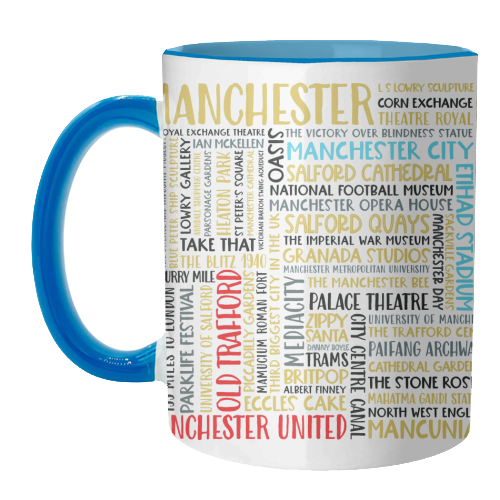 Manchester Square Design Using The Colours Of The Two Football Teams - unique mug by All About Words Designs