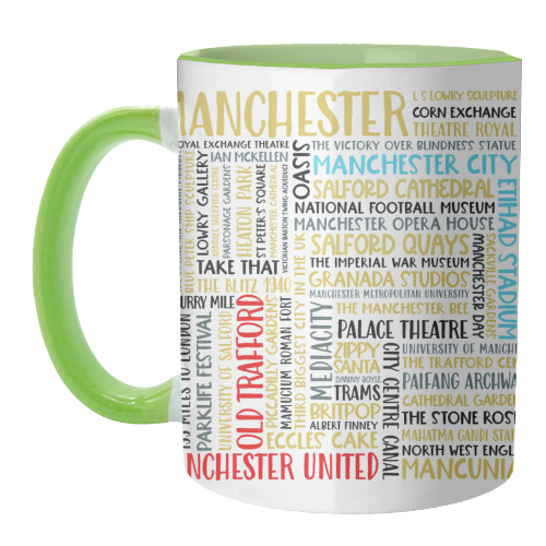 Manchester Square Design Using The Colours Of The Two Football Teams - unique mug by All About Words Designs