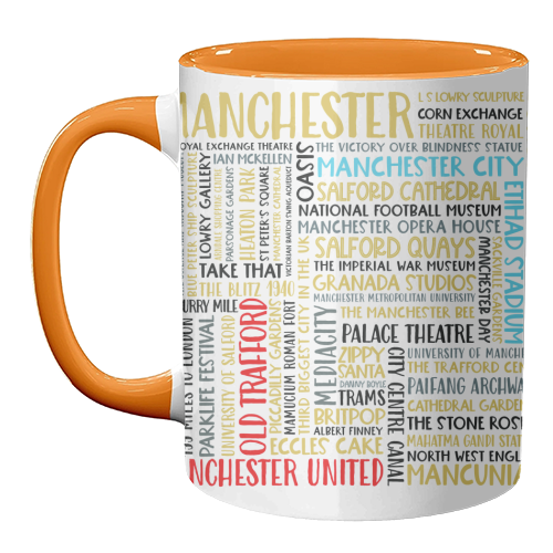Manchester Square Design Using The Colours Of The Two Football Teams - unique mug by All About Words Designs