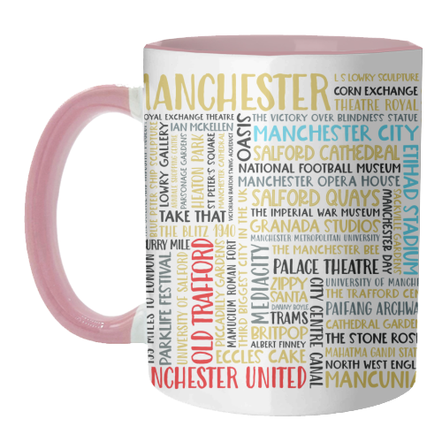 Manchester Square Design Using The Colours Of The Two Football Teams - unique mug by All About Words Designs