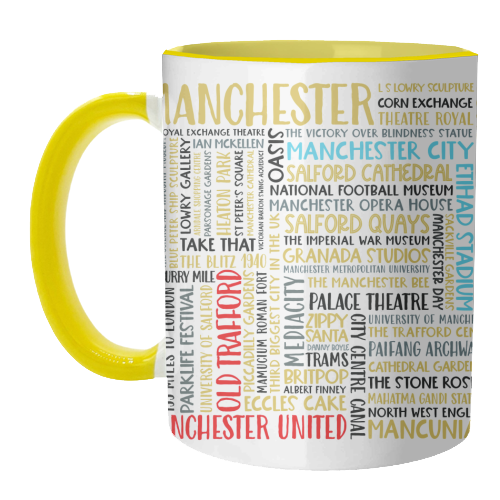 Manchester Square Design Using The Colours Of The Two Football Teams - unique mug by All About Words Designs